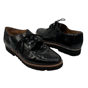 Franco Sarto Black Patent Lace Up Oxford Lug Sole Loafers Size 10 Women's